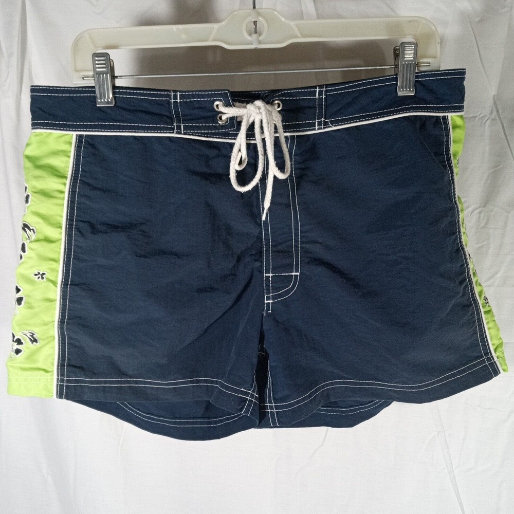 Anchor Blue Womens Shorts Blue Green Hawaiian Aloha Tag Size 11 (32) Mid Rise